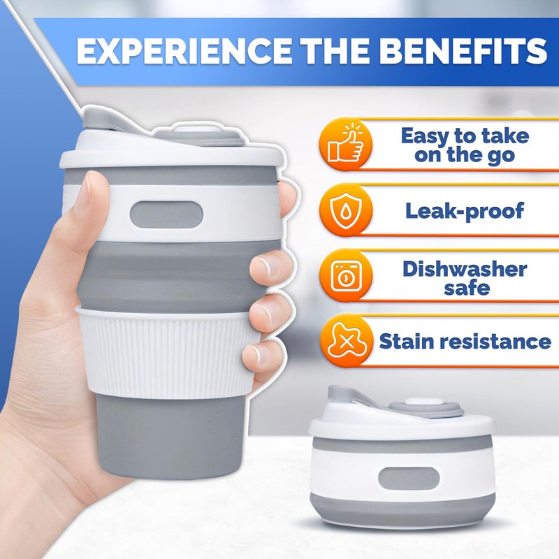 Tesorrio 2-Pack ?ollapsible Cups for Traveling Reusable - 12oz Leakproof Coffee Travel Mug  Silicone  Foldable & Portable for Hiking  Camping  Office | Lightweight Collapsible Coffee Cups for Outdoor Use - Image 4